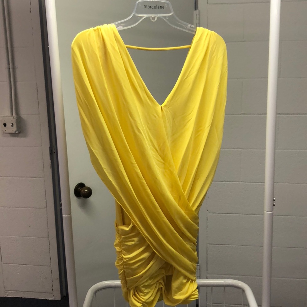 BCBG yellow faux wrap top